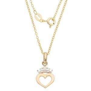 Disney Princess 10K Yellow Gold Heart Crown Pendant Necklace 18” Girls Jewelry